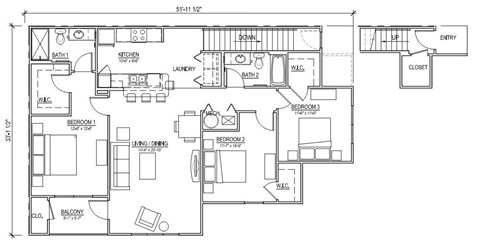 A floor plan of a house with labeled rooms and dimensions.
